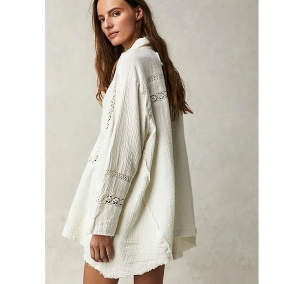 FREE PEOPLE We The Free Ranch Wash Oversized Shirt in Ivory - Picture 2 of 15